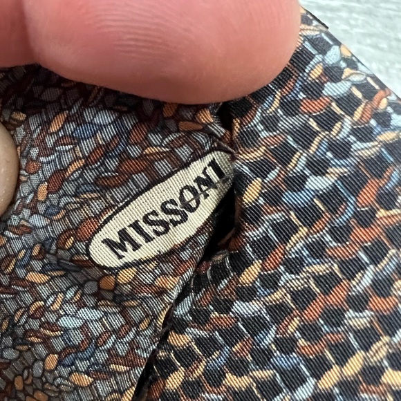 Missoni Brown, Grey, Gold & Tan Braided Pattern Silk Tie - Picture 5 of 5